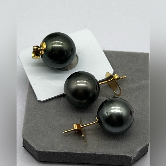 12.8mm South Sea Pearl Tahitian Blk Stud Earrings  with 13.2mm Pendant  … - Picture 8 of 15